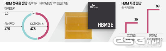 ‘5세대 고대역폭메모리(HBM)’의 점유율 전망과 시장전망 비교표
