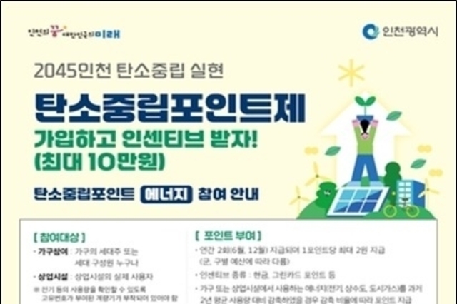 인천시 동구, 탄소중립포인트제 참여자 모집!
