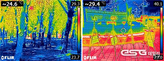 도시 숲과 대조지점 적외선열화상카메라 사진 비교